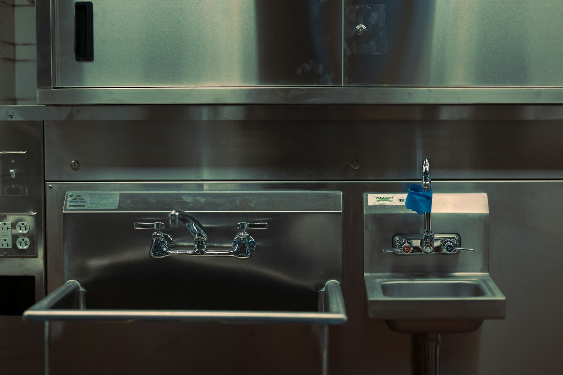Stainless prep sinks in a commercial kitchen